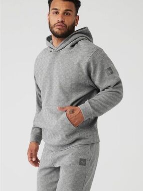 ALO Yoga Glenplaid Colosseum Hoodie Men's Gray Textured Pullover Hoodie Rare